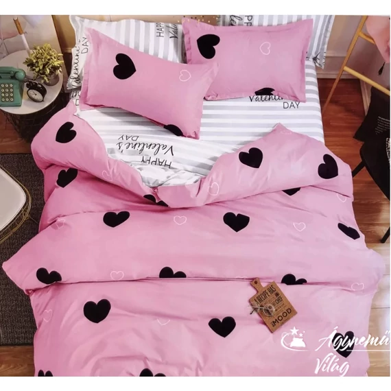 7 Részes Ágyneműhuzat Garnitúra, Pink Szivecskés