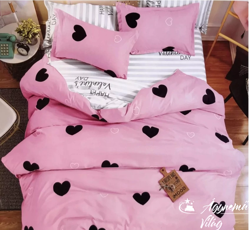 7 Részes Ágyneműhuzat Garnitúra, Pink Szivecskés